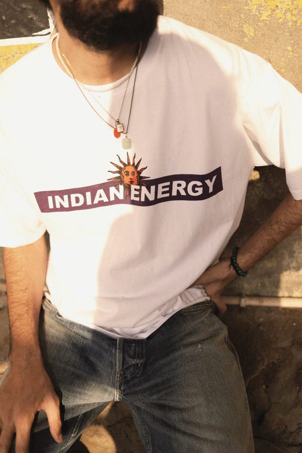 Aakartaro — "INDIAN ENERGY" White Half Sleeve Teeshirt