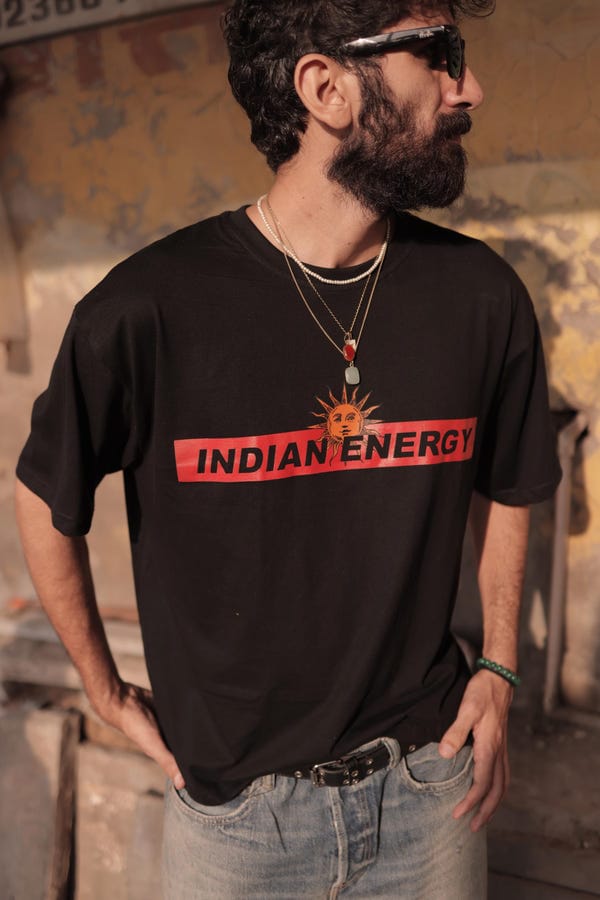 Aakartaro — "INDIAN ENERGY" Black Half Sleeve Teeshirt