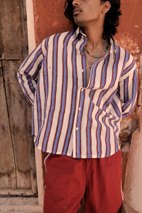 Aakartaro — Hand-Blocked Stripe Linen Summer Shirt