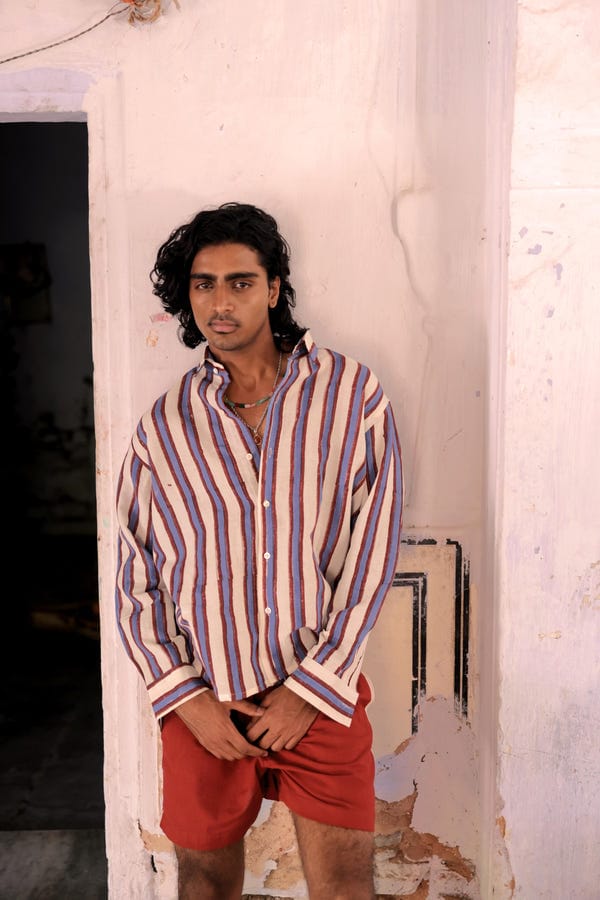 Aakartaro — Hand-Blocked Stripe Linen Summer Shirt