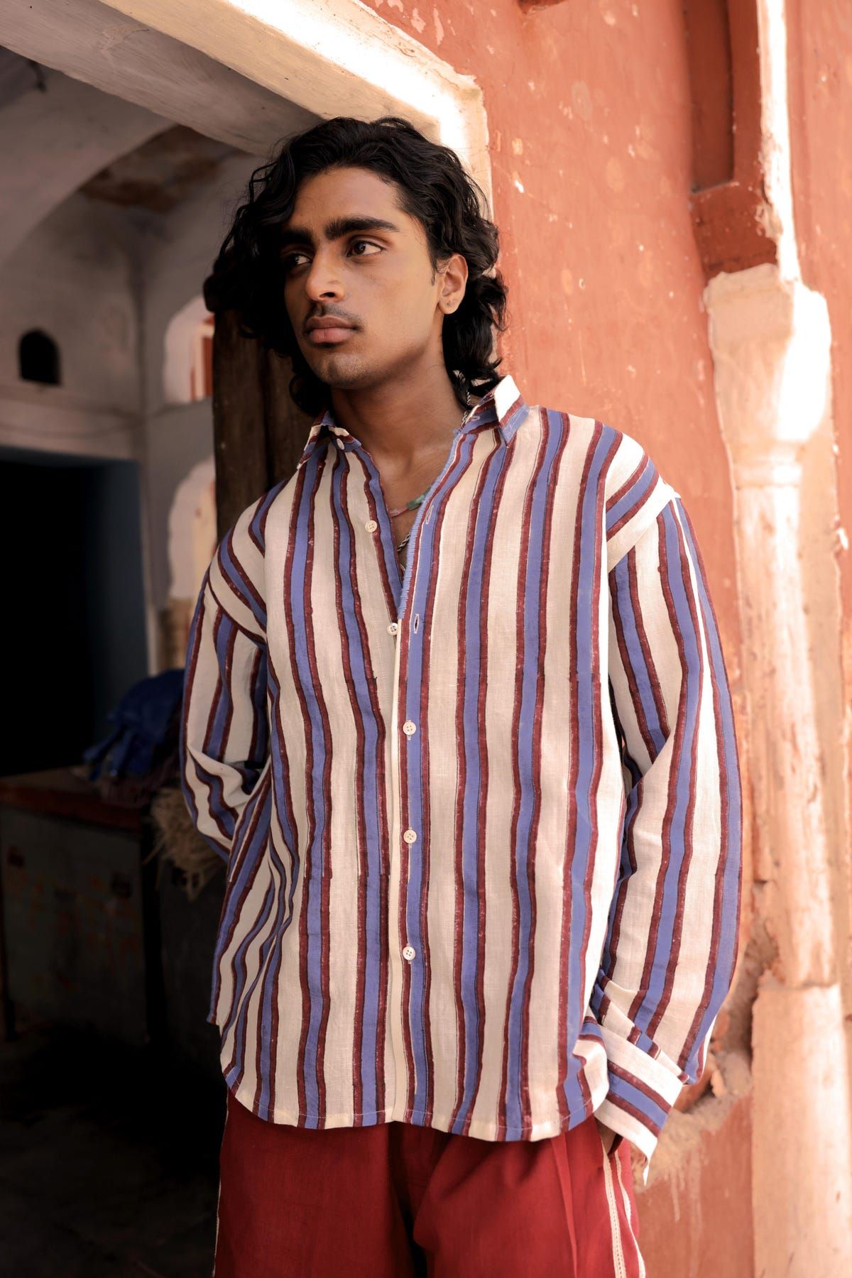 Hand-Blocked Stripe Linen Summer Shirt - image 5