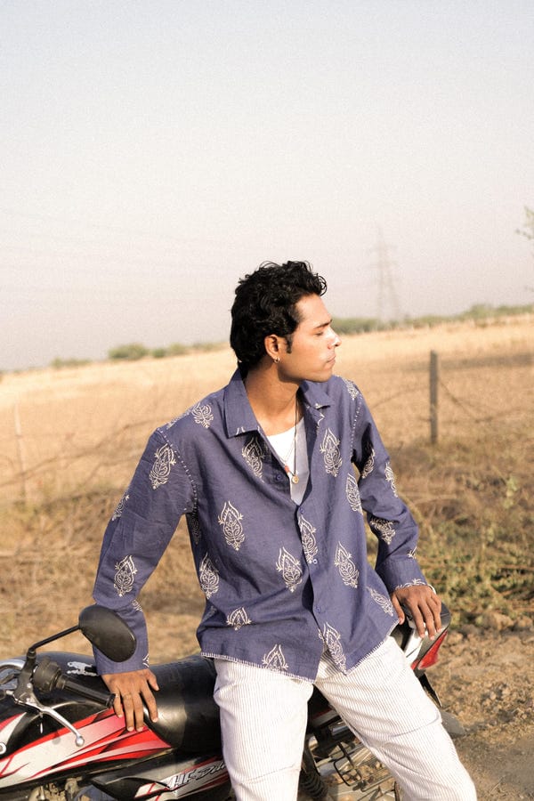 Aakartaro — Blue Hand-Blocked Jaipur Shirt
