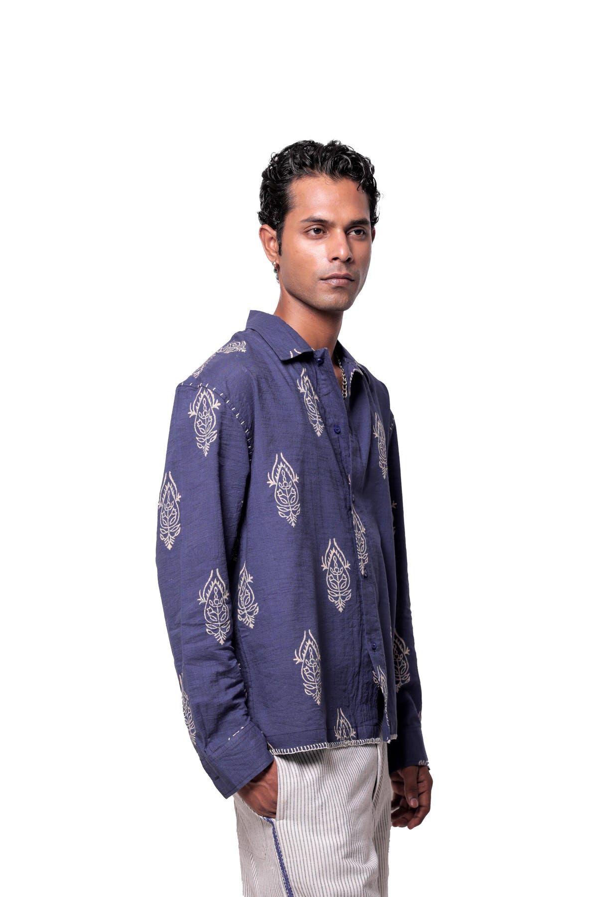 Blue Hand-Blocked Jaipur Shirt - image 4
