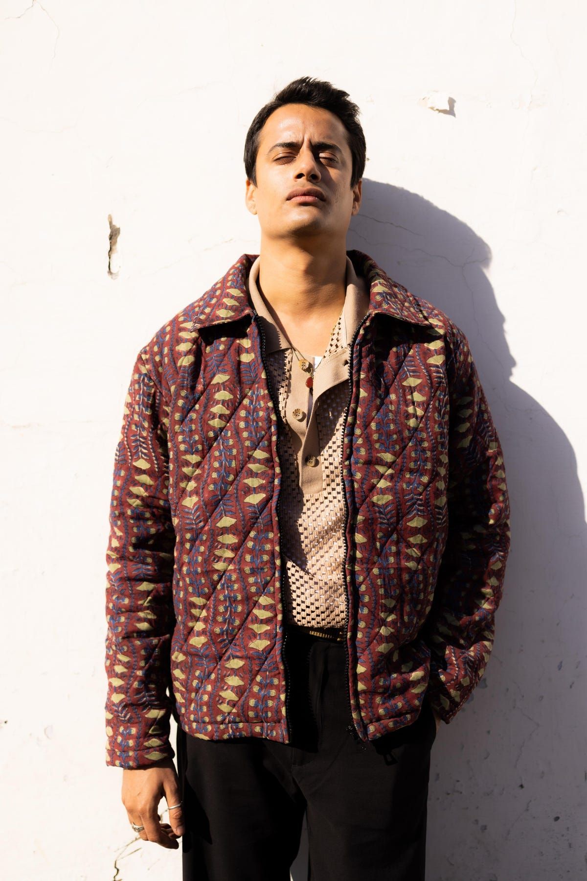 Maroon Sanganer Hand-Blocked Quilt Jacket - image 1