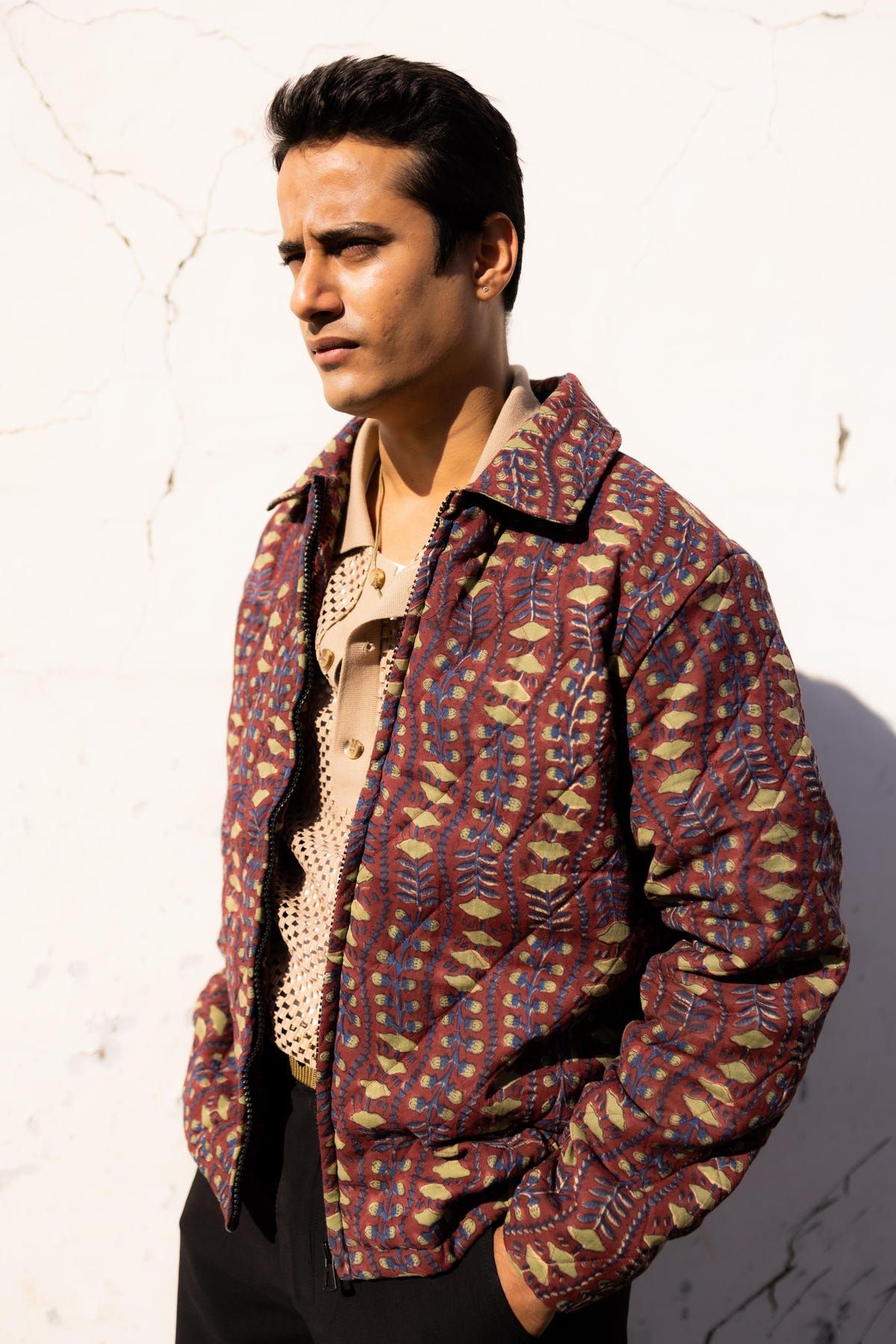 Maroon Sanganer Hand-Blocked Quilt Jacket - image 2