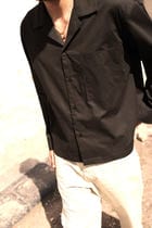 Black Poplin Logo Overshirt view 3