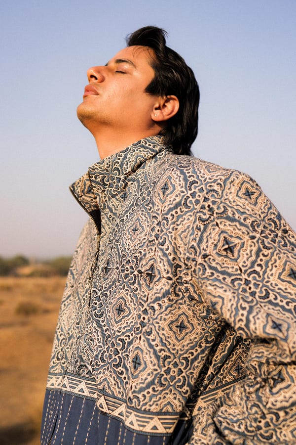 Aakartaro — Bagru Kantha Handcrafted Track Jacket