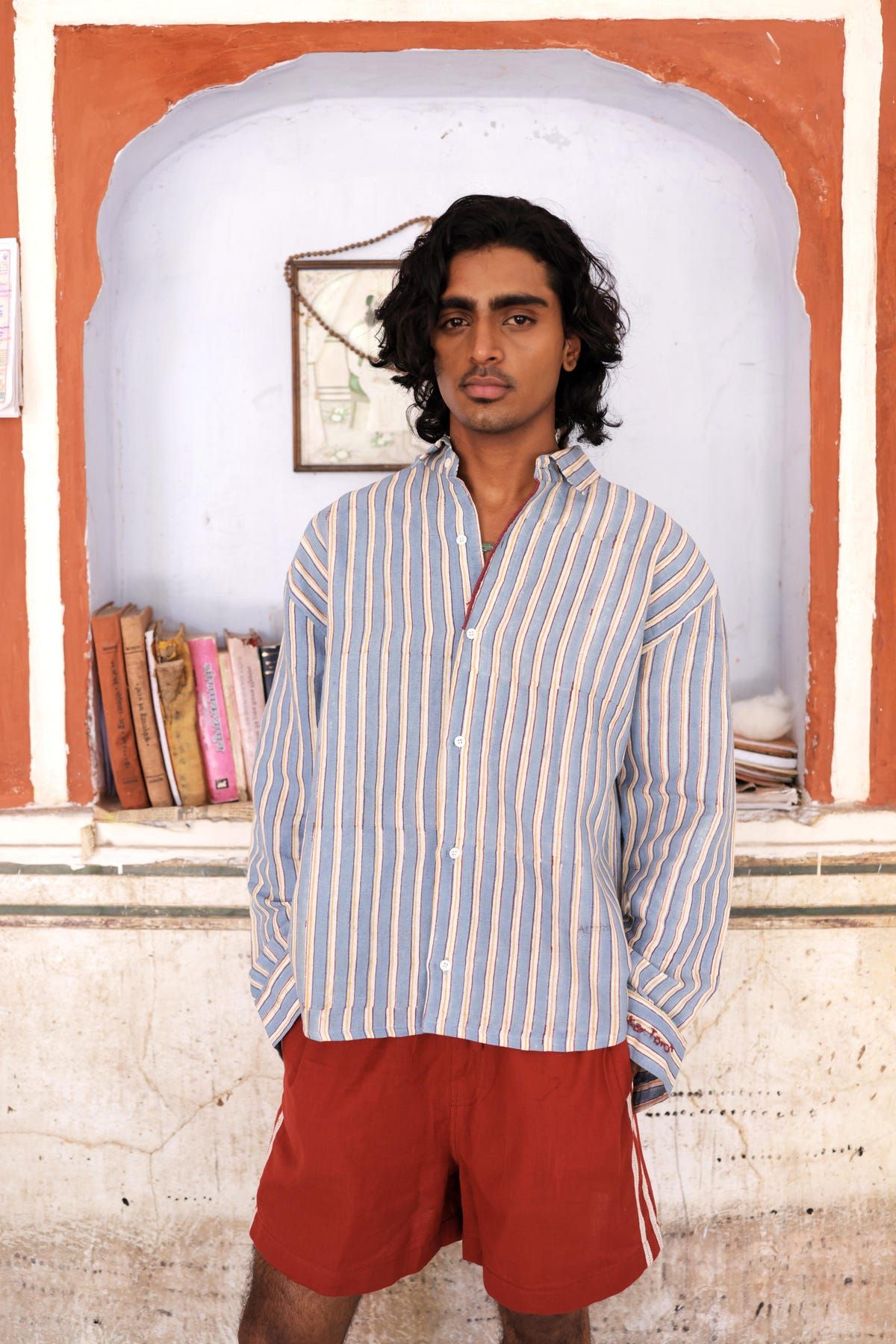 Blue Hand-Blocked Stripe Linen Shirt - image 1