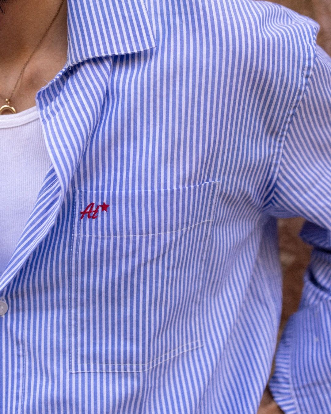 Blue Pinstripe Resort Shirt - image 3