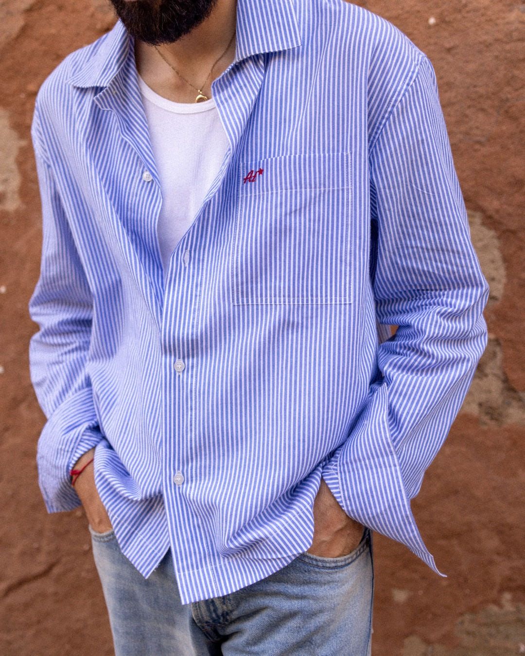 Blue Pinstripe Resort Shirt - image 4