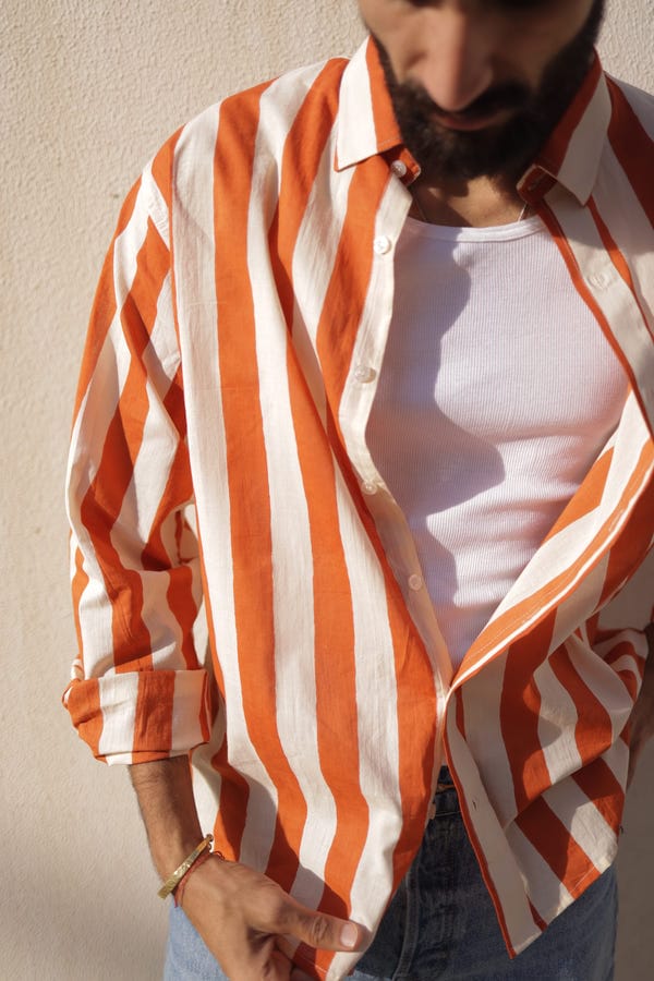 Aakartaro — Rust Stripe Summer Shirt