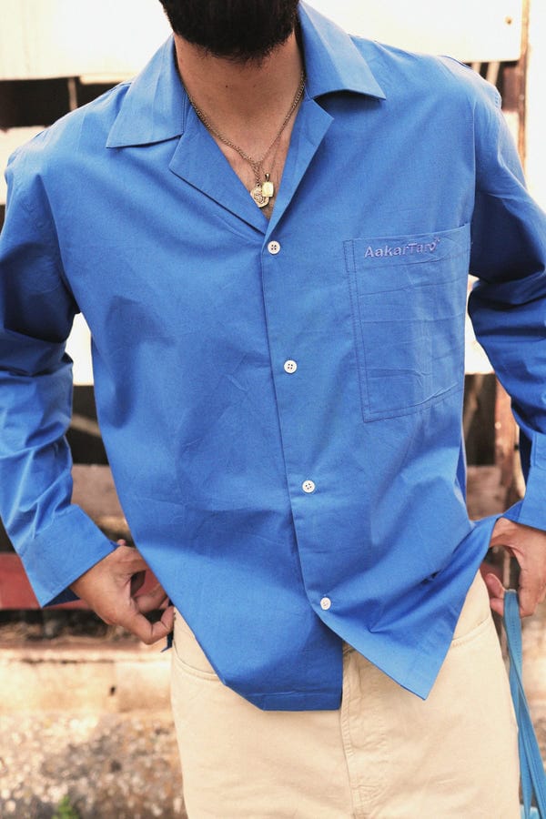 Aakartaro — Blue Poplin Logo Overshirt