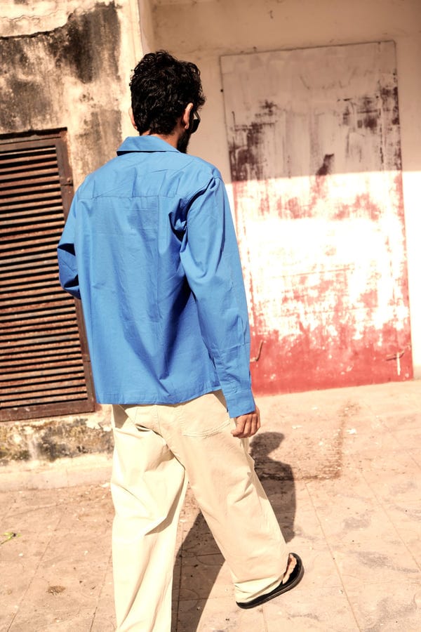 Aakartaro — Blue Poplin Logo Overshirt