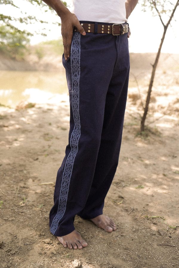 Aakartaro — Blue Embroidered Pants