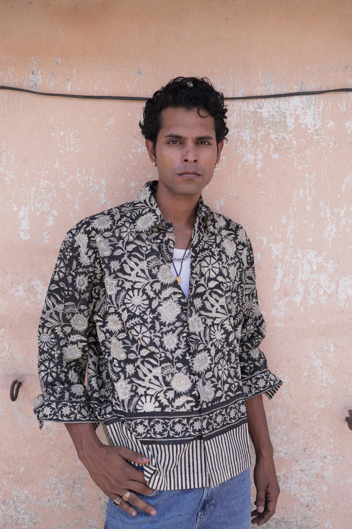 Black Sanganer Hand-Blocked Shirt - image 1