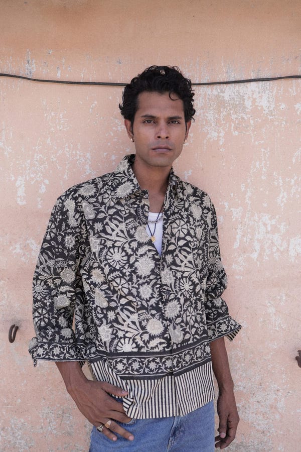 Aakartaro — Black Sanganer Hand-Blocked Shirt