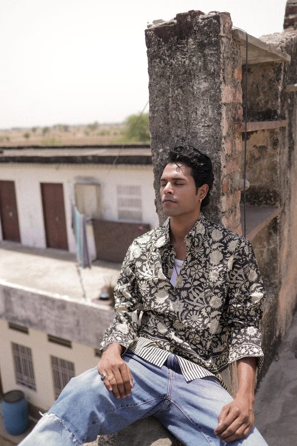 Aakartaro — Black Sanganer Hand-Blocked Shirt