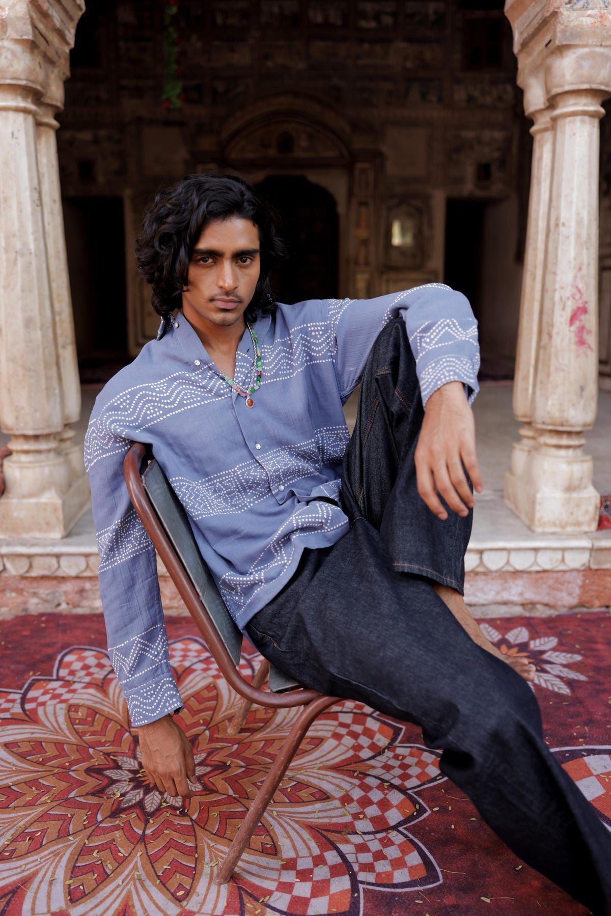 Summer Blue Hand-Blocked Panel Shirt - image 1
