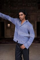 Summer Blue Hand-Blocked Panel Shirt view 2