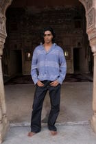 Summer Blue Hand-Blocked Panel Shirt view 3