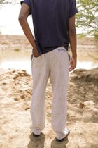 White & Blue Striped Embroidered Summer Pants view 1