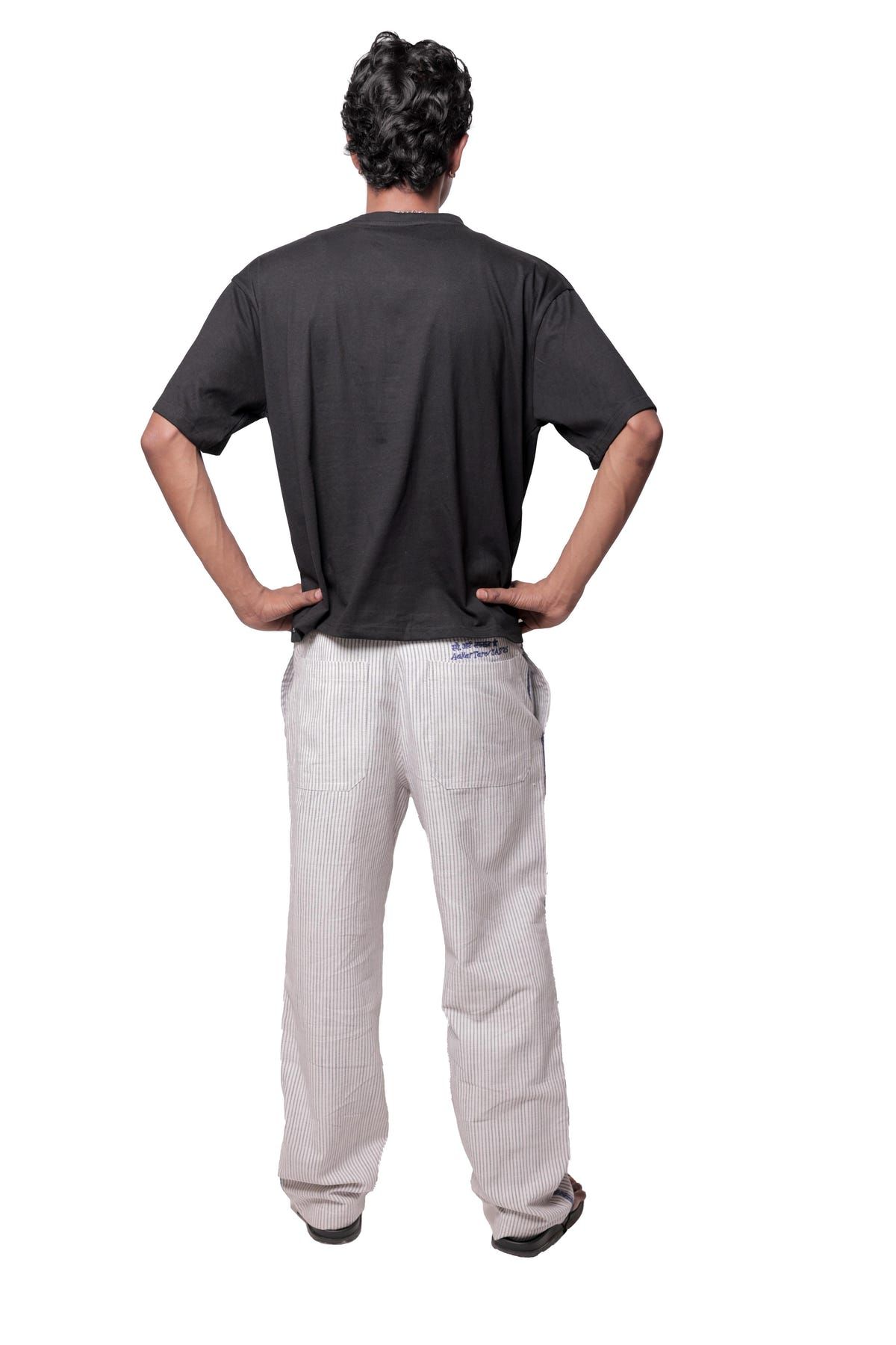 White & Blue Striped Embroidered Summer Pants - image 3