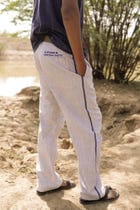 White & Blue Striped Embroidered Summer Pants view 4