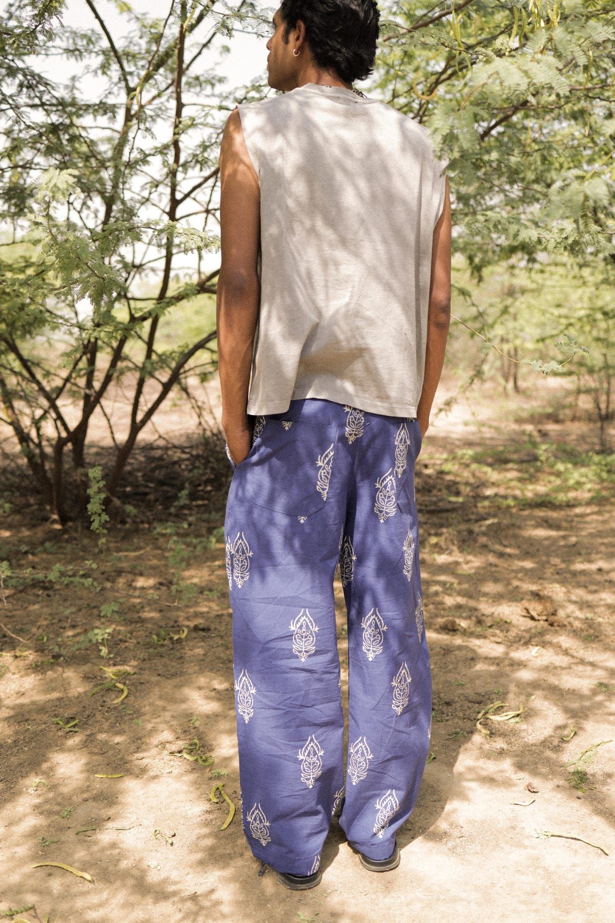 Blue Hand-Blocked Summer Pants - image 2