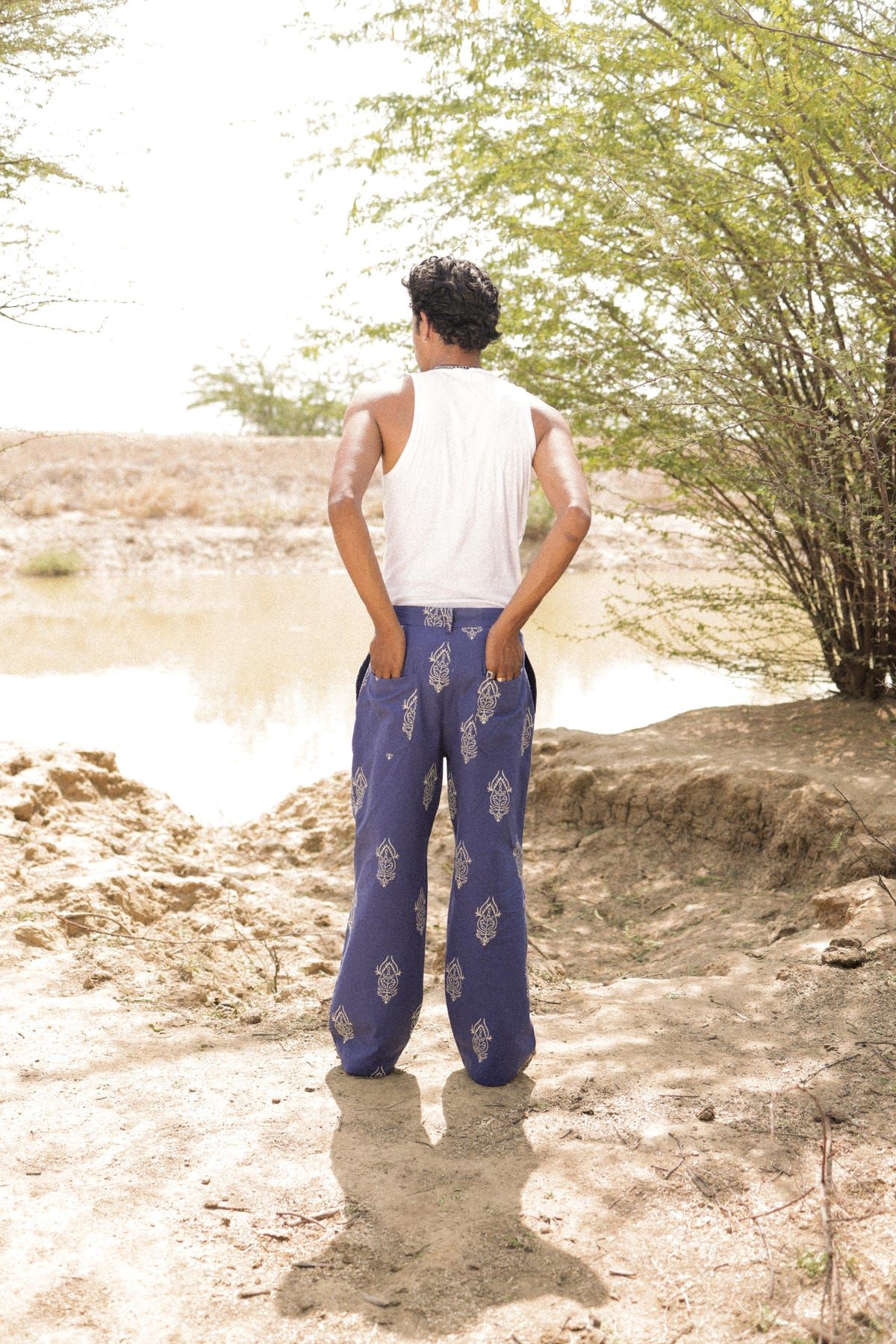 Blue Hand-Blocked Summer Pants - image 3