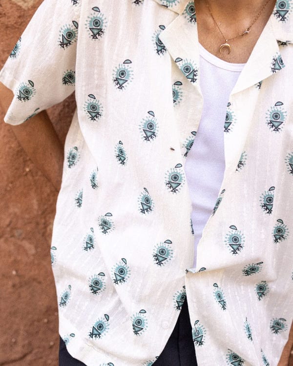 Aakartaro — Off White Dobby Printed Shirt