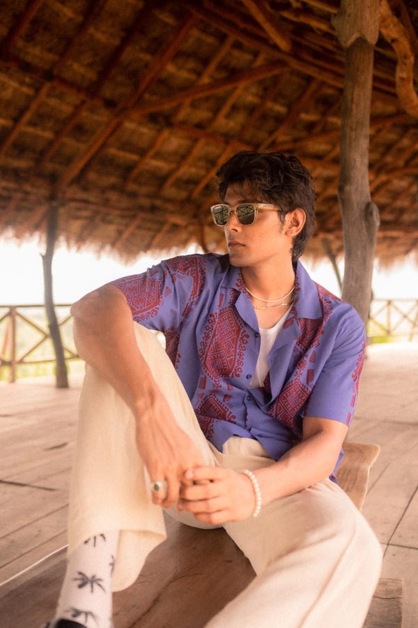 Aakartaro — Blue Purple Printed Resort Shirt