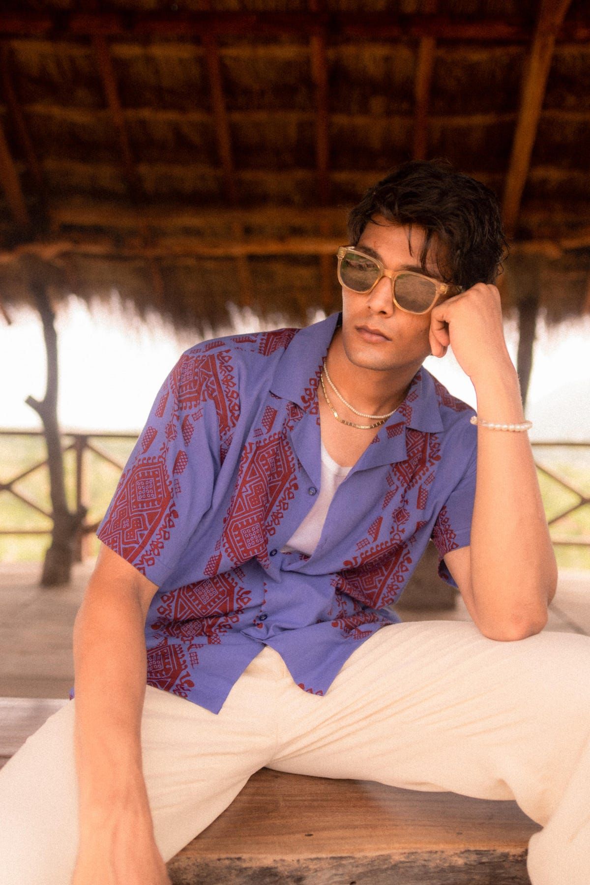 Blue Purple Printed Resort Shirt - image 3