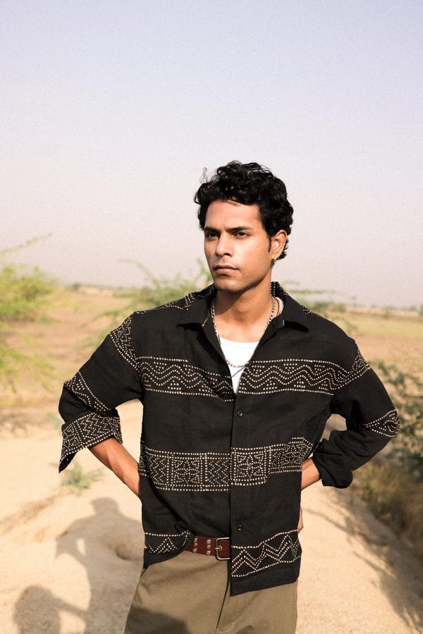 Aakartaro — Black Hand-Blocked Panel Shirt