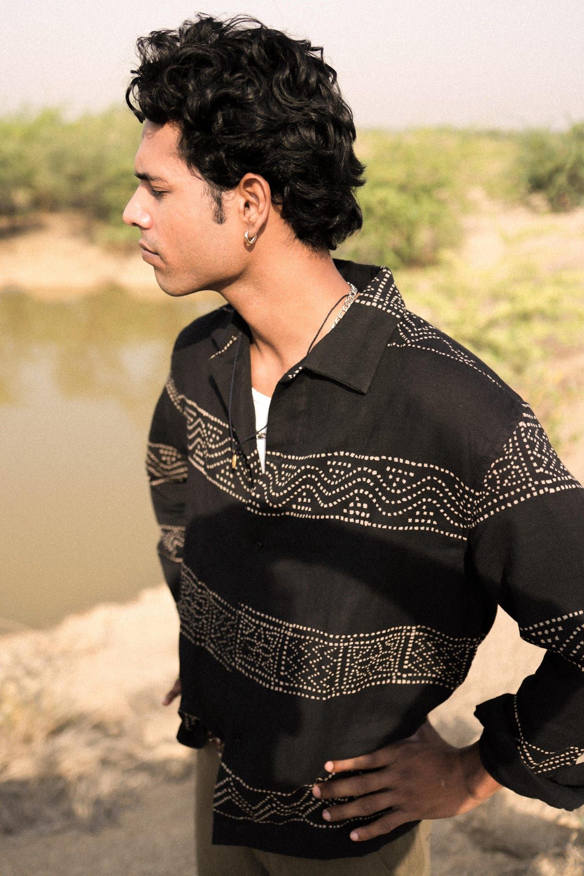 Black Hand-Blocked Panel Shirt - image 3