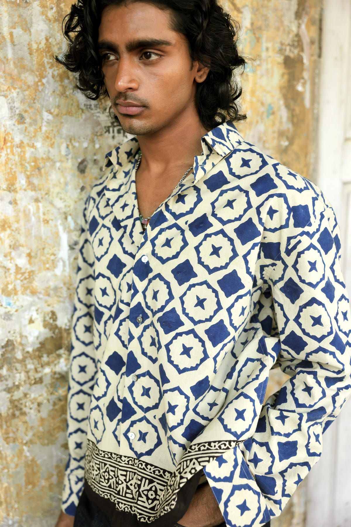 Blue Bagru Hand-Blocked Summer Shirt - image 3