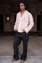 Cream & Pink Hand-Blocked Dobby Shirt view 5