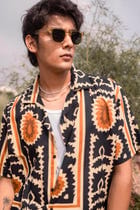 Beige & Navy Printed Shirt view 2