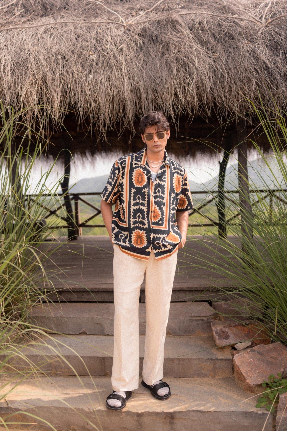 Beige & Navy Printed Shirt - image 4