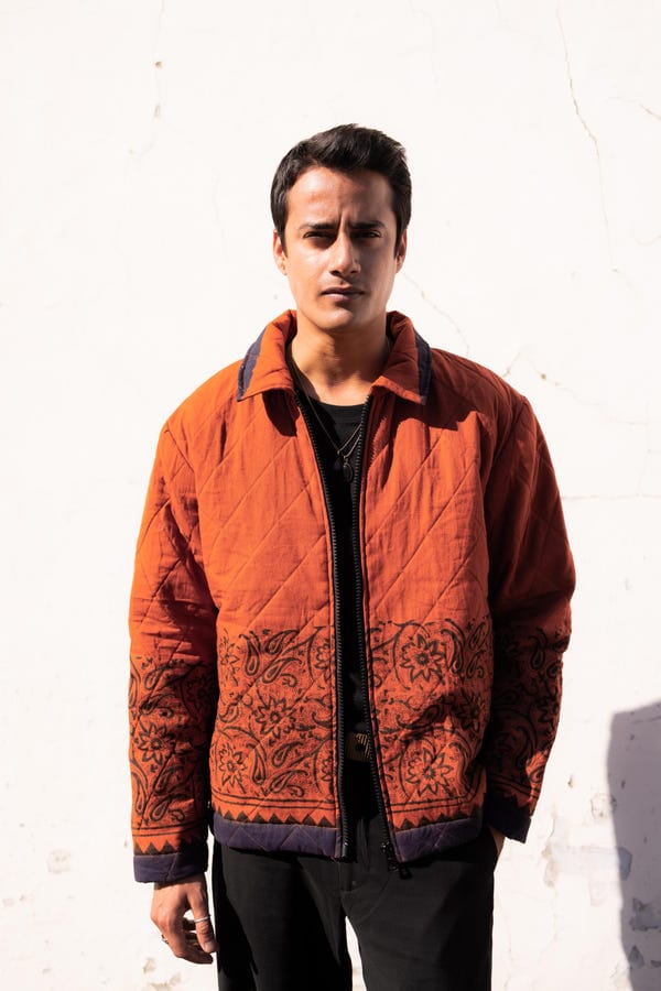 Aakartaro — Rust Jaal Hand-Blocked Quilt Jacket