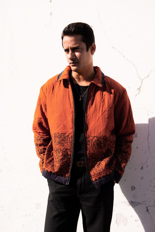 Aakartaro — Rust Jaal Hand-Blocked Quilt Jacket