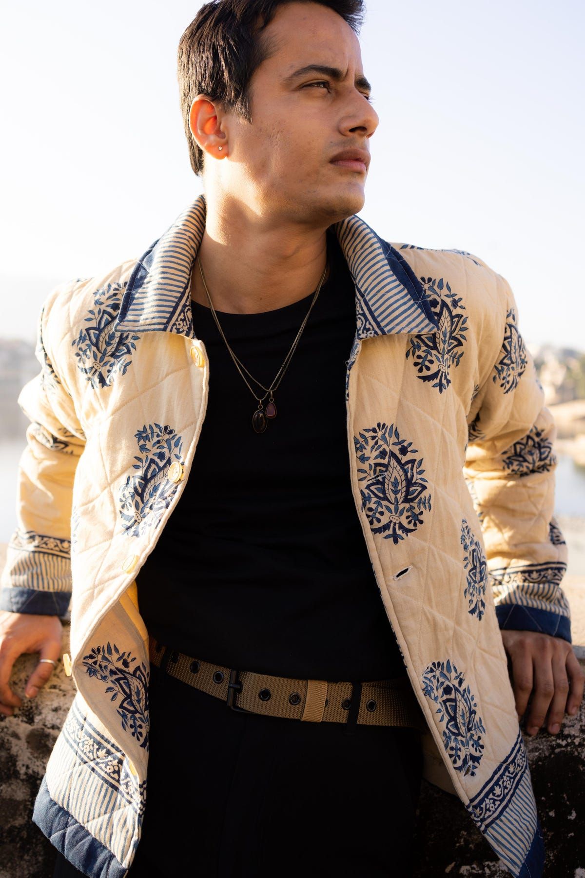 Beige Paisley Hand-Blocked Quilt Jacket - image 2