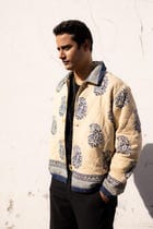 Beige Paisley Hand-Blocked Quilt Jacket view 3
