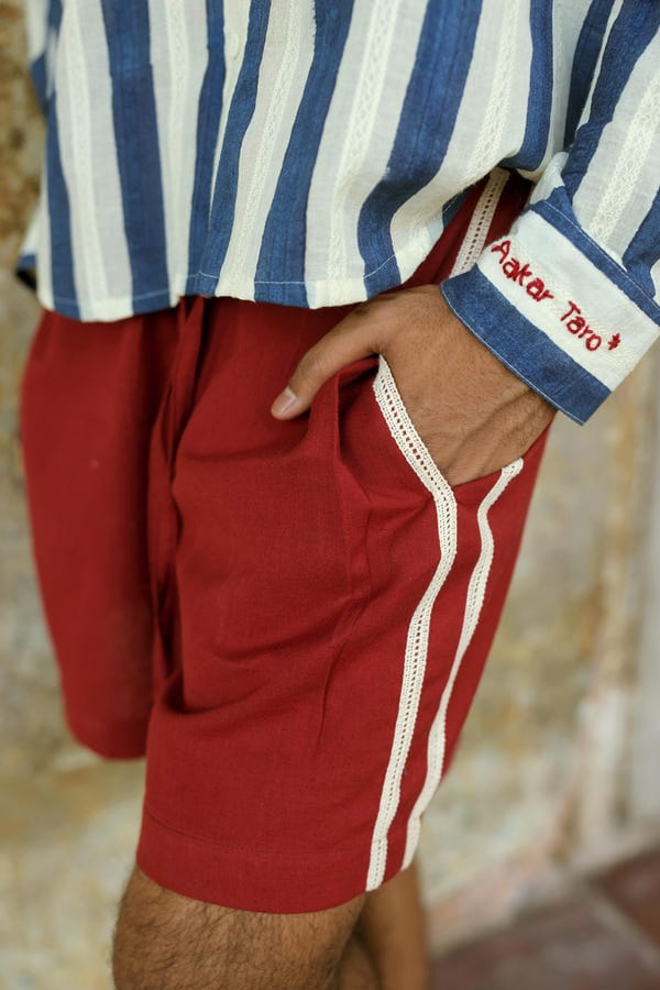 Aakartaro — Blue & Cream Hand-Blocked Dobby Shirt