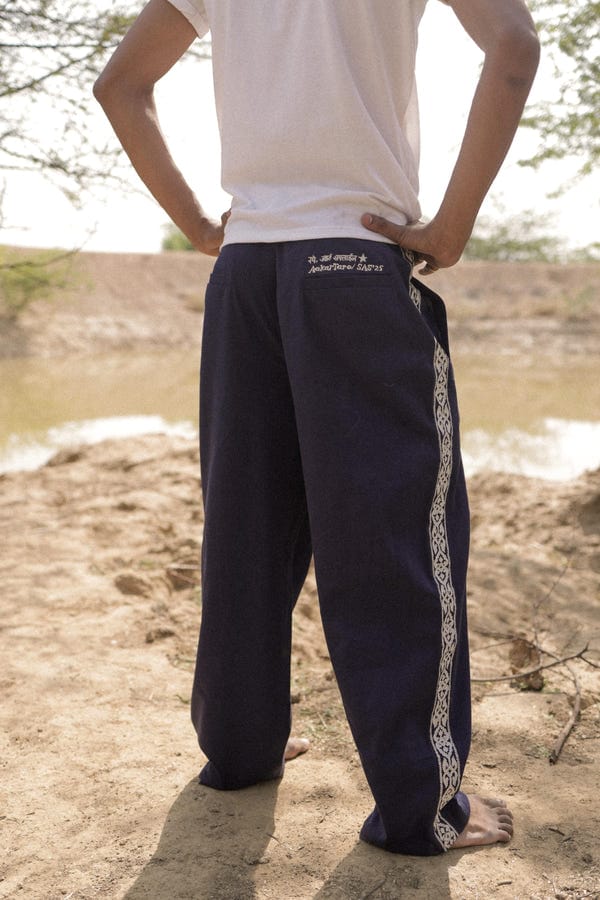 Aakartaro — Navy Embroidered Pants
