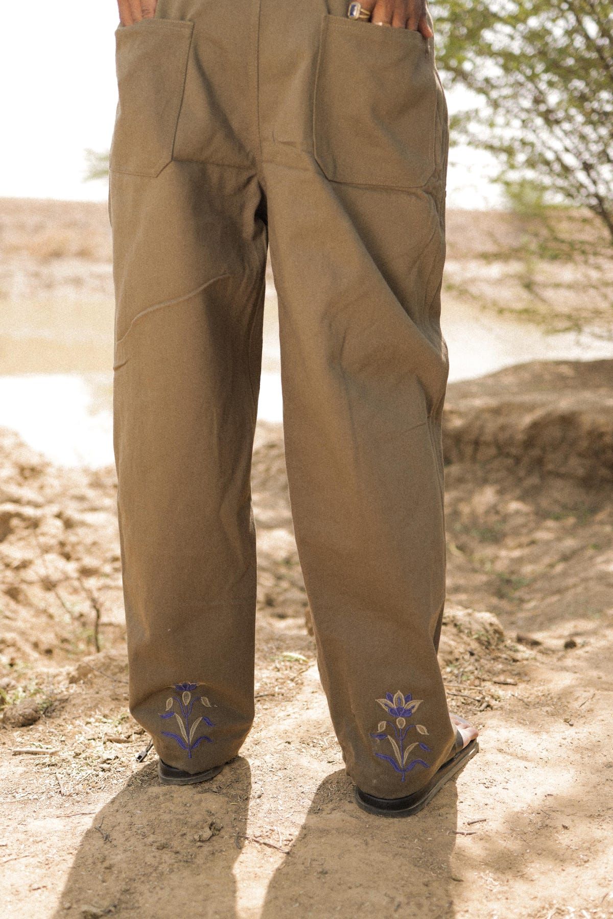 Olive Embroidered Pants - image 2