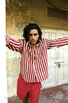 Maroon Hand-Blocked Stripe Linen Shirt view 1