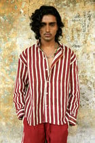 Maroon Hand-Blocked Stripe Linen Shirt view 2