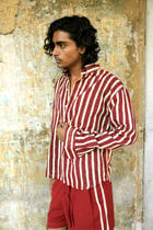 Maroon Hand-Blocked Stripe Linen Shirt view 3
