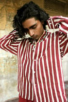 Maroon Hand-Blocked Stripe Linen Shirt view 4