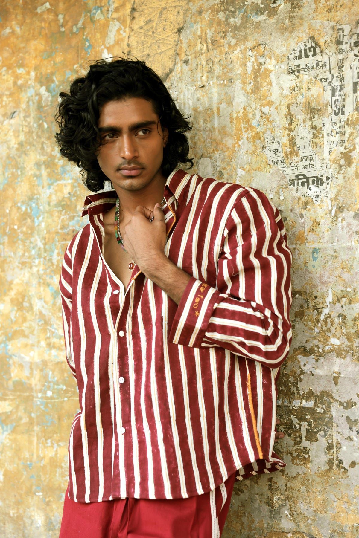 Maroon Hand-Blocked Stripe Linen Shirt - image 5